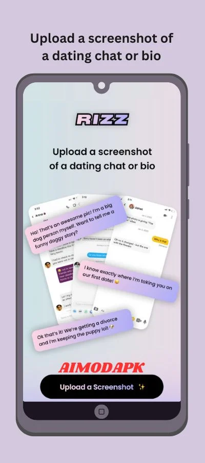 Upload a chat screenshot to rizz app, and get a personalize chat assistance.