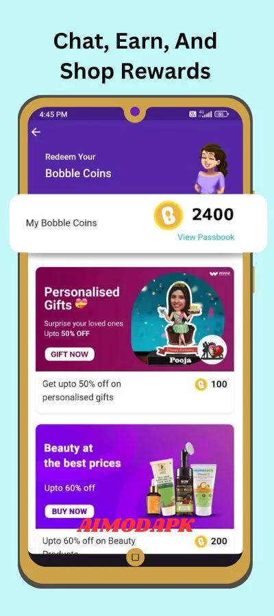 by using bobble ai keyboard for chatting, earn money and shop rewards.