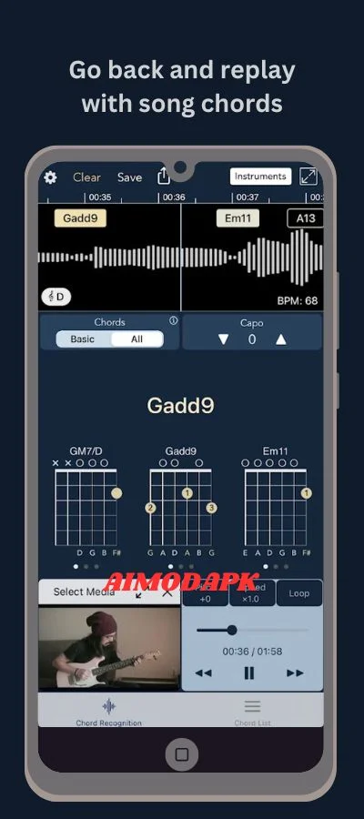 you can go back option, to replay with song chords