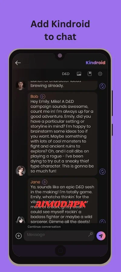 you can chat as well with your android character