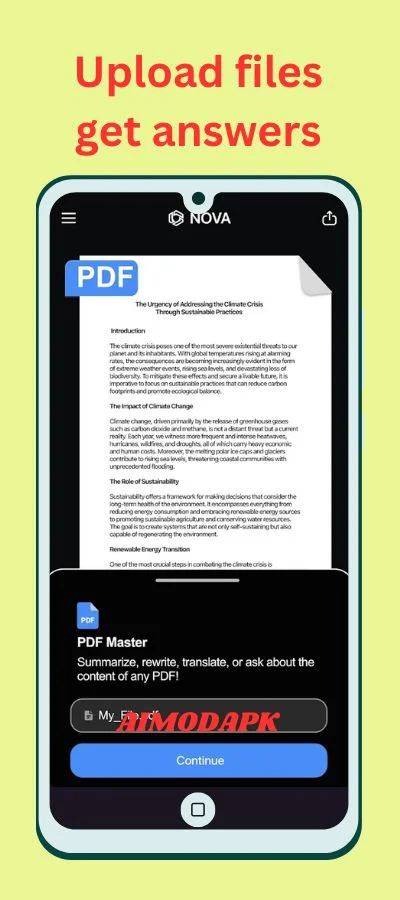 Upload any document file such as .pdf files and get answers from nova ai apk.