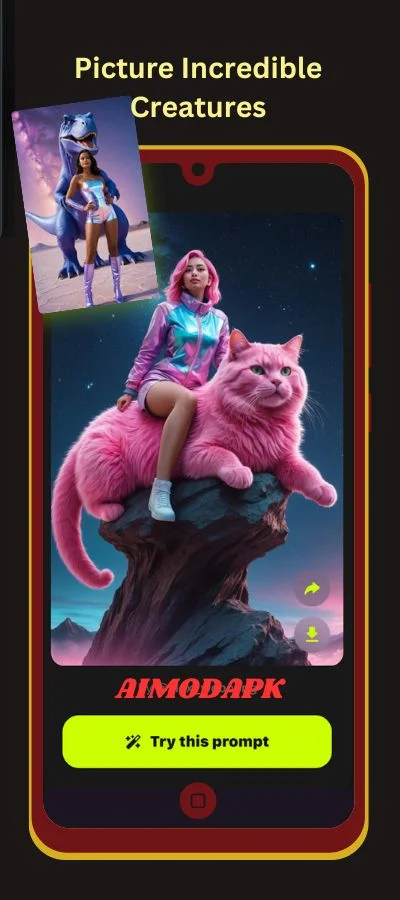 add incredible creatures like a giant cat or dinosaurs beside your pictures using the unmatched power of AI using photify apk.